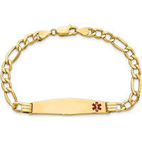 14K Yellow Gold Medical Semi-Solid Chain Bracelet with Red Enamel and Lobster Clasp - 8" Length by Oro Pregiato