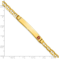 14K Yellow Gold Medical Solid Chain Bracelet with Red Enamel Anchor Charm - 8" Length by Oro Pregiato