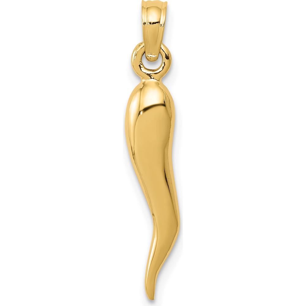 14K Yellow Gold Medium 3D Italian Horn Pendant - Symbol of Protection by Oro Pregiato