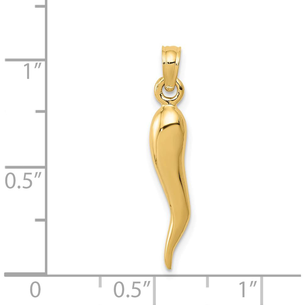14K Yellow Gold Medium 3D Italian Horn Pendant - Symbol of Protection by Oro Pregiato