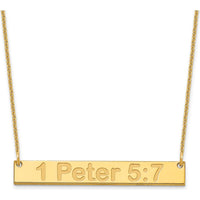 14K Yellow Gold Medium Arial Rounded Bar Necklace - Polished Finish, Engravable Pendant - 18" Cable Chain by Oro Pregiato