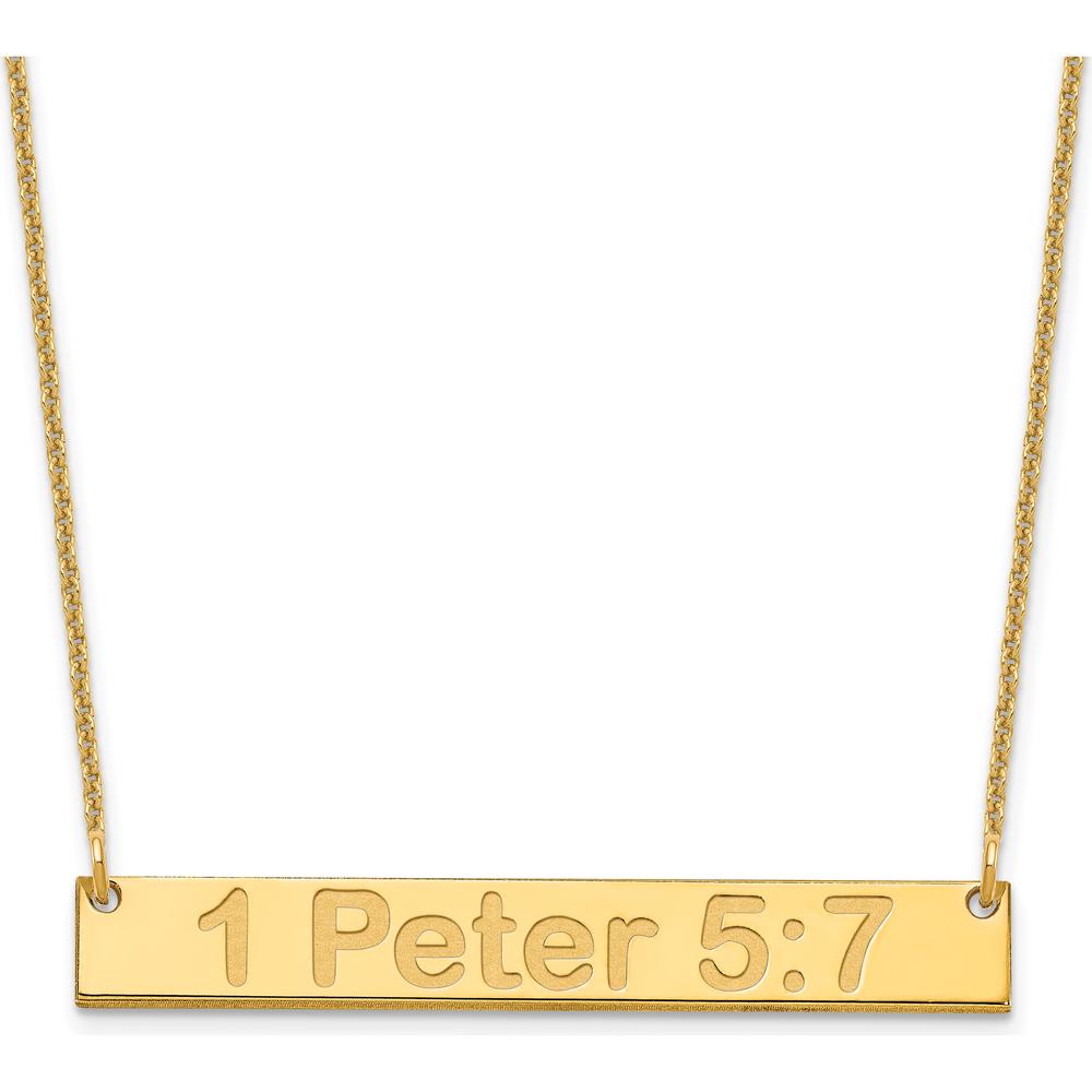 14K Yellow Gold Medium Arial Rounded Bar Necklace - Polished Finish, Engravable Pendant - 18" Cable Chain by Oro Pregiato