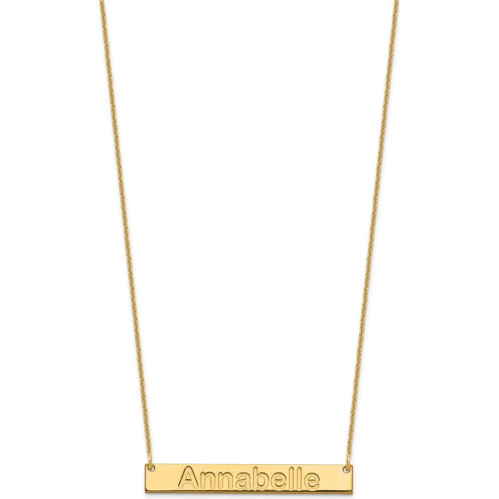 14K Yellow Gold Medium Arial Rounded Bar Necklace - Polished Finish, Engravable Pendant - 18" Cable Chain by Oro Pregiato