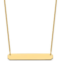 14K Yellow Gold Medium Blank Bar Necklace with Cable Chain - Personalized Engravable Pendant by Oro Pregiato