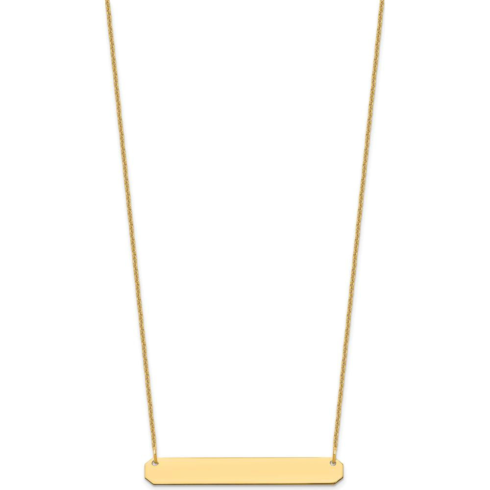 14K Yellow Gold Medium Blank Bar Necklace with Cable Chain - Personalized Engravable Pendant by Oro Pregiato