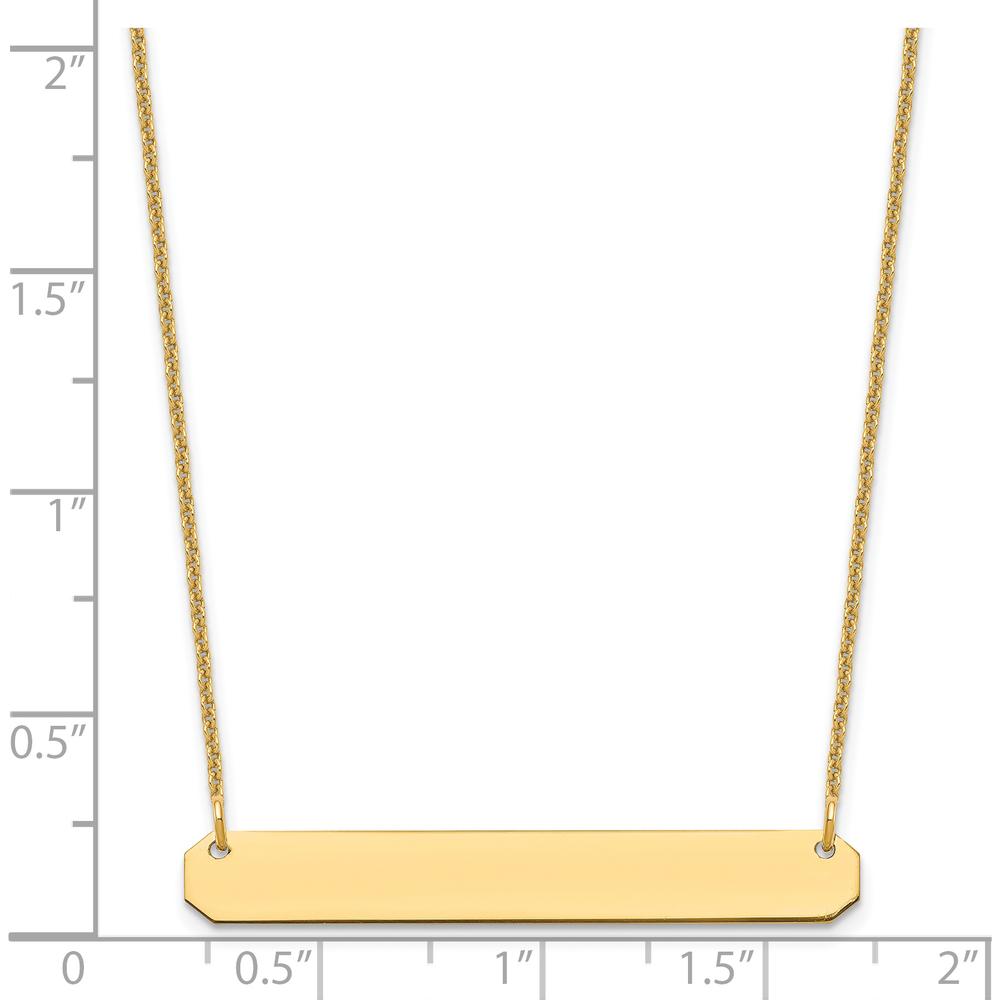 14K Yellow Gold Medium Blank Bar Necklace with Cable Chain - Personalized Engravable Pendant by Oro Pregiato