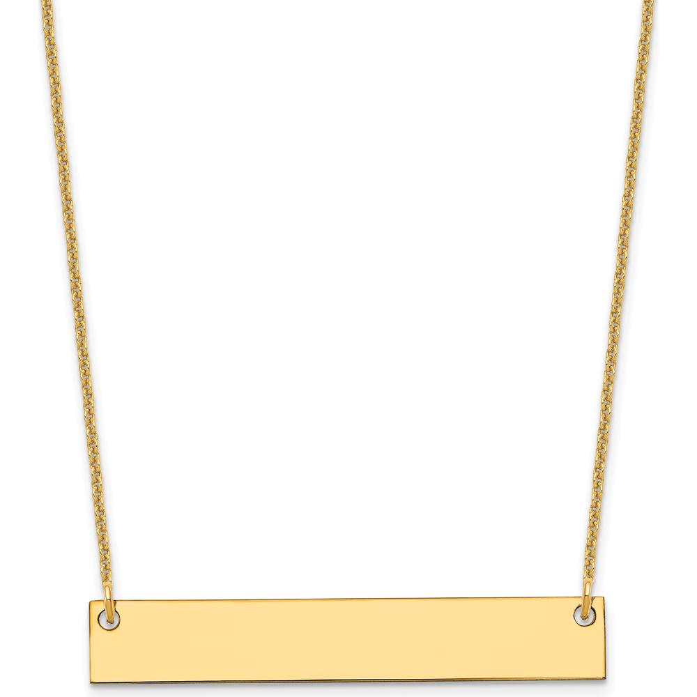 14K Yellow Gold Medium Blank Bar Necklace with Engravable Pendant - 18" Cable Chain by Oro Pregiato