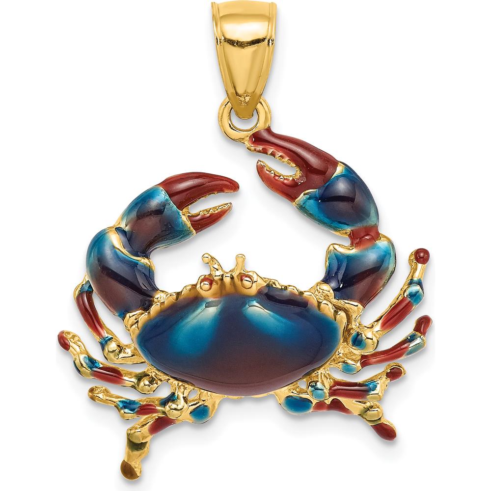 14K Yellow Gold Medium Blue Enamel Stone Crab Charm - 29.5mm Length by Oro Pregiato