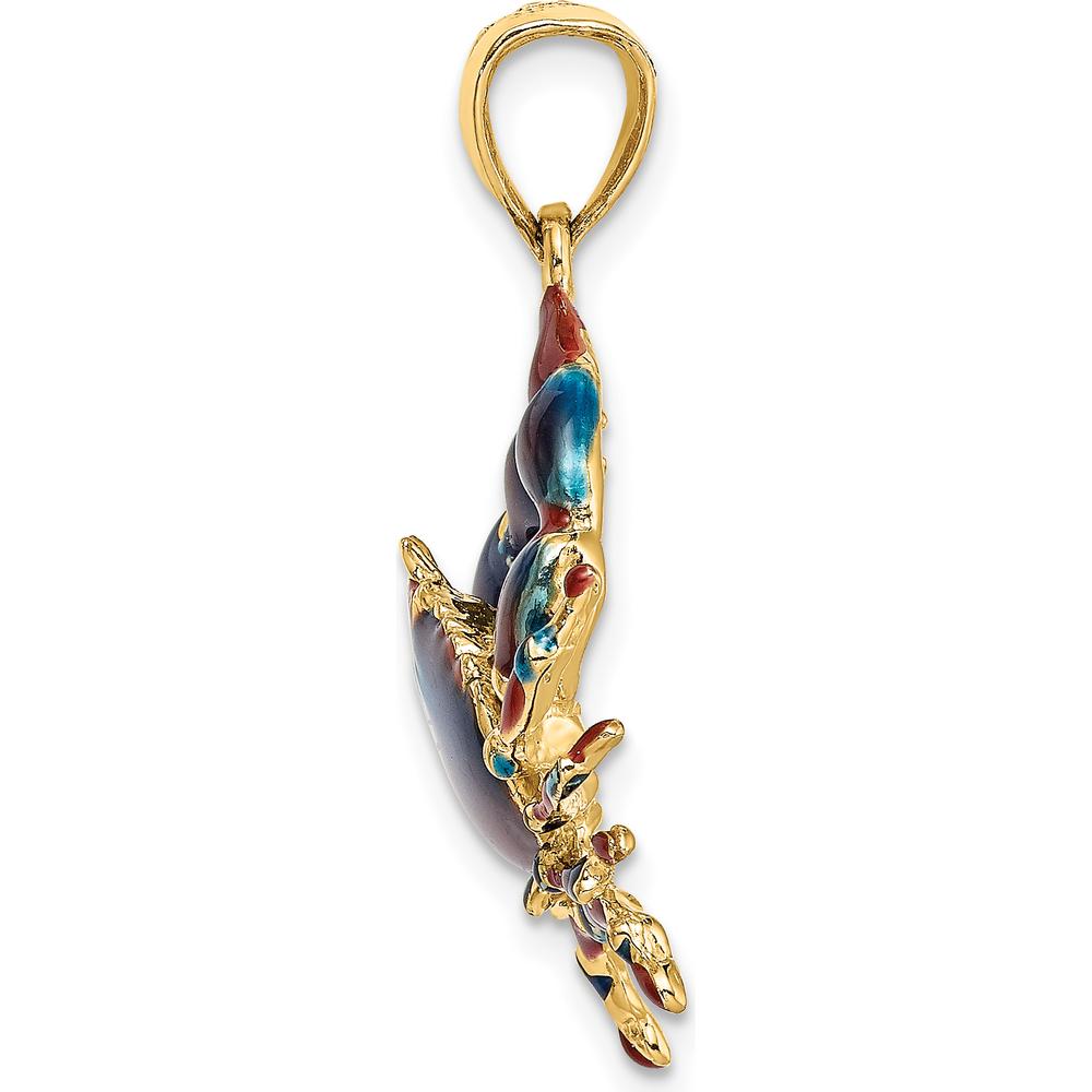 14K Yellow Gold Medium Blue Enamel Stone Crab Charm - 29.5mm Length by Oro Pregiato