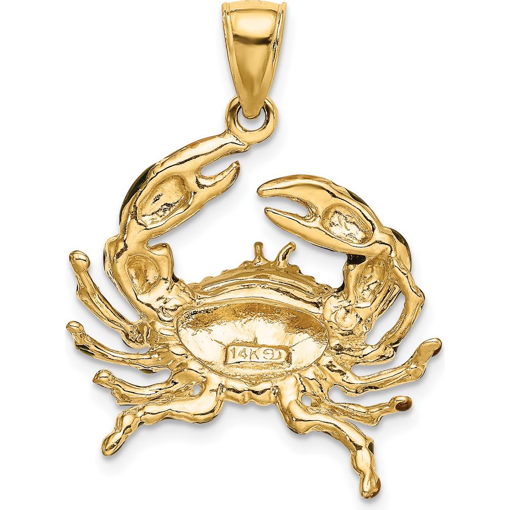 14K Yellow Gold Medium Blue Enamel Stone Crab Charm - 29.5mm Length by Oro Pregiato