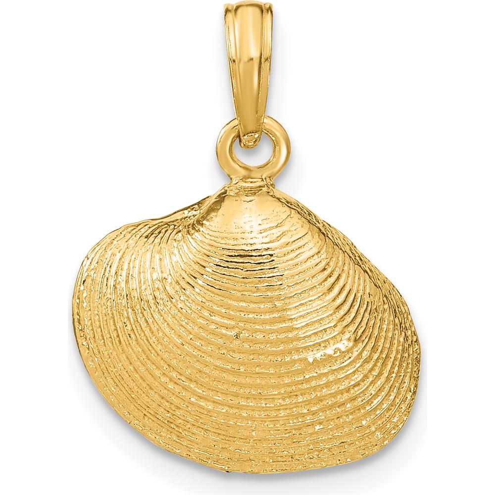14K Yellow Gold Medium Clam Shell Pendant - Textured Polished Design by Oro Pregiato