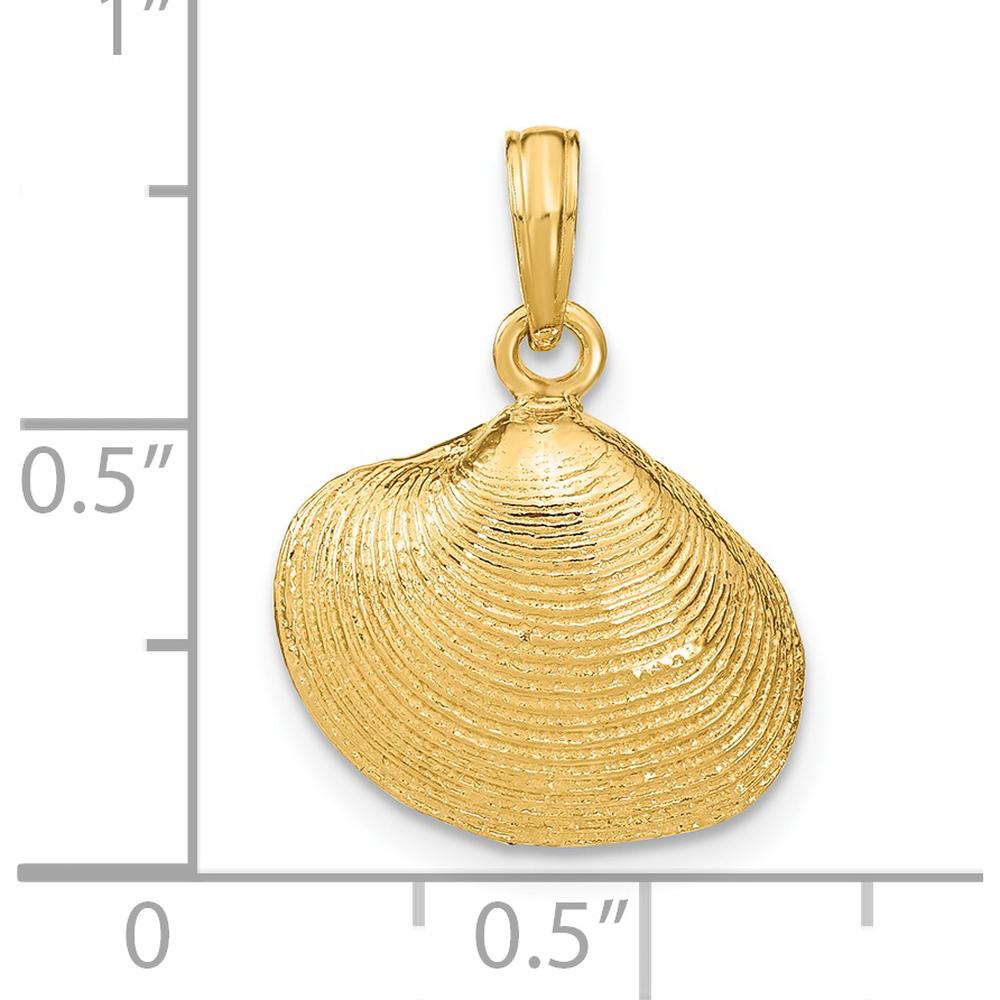 14K Yellow Gold Medium Clam Shell Pendant - Textured Polished Design by Oro Pregiato