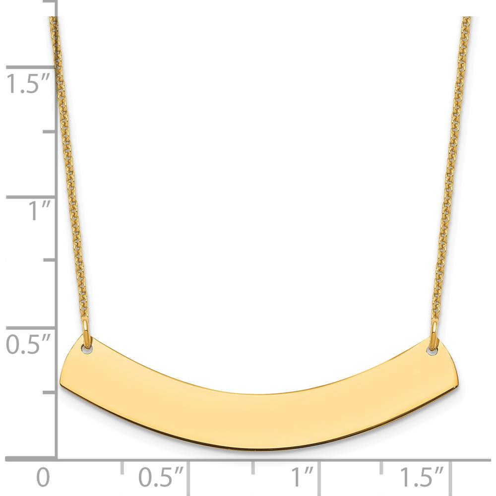14K Yellow Gold Medium Curved Blank Bar Necklace - 18" Cable Chain by Oro Pregiato