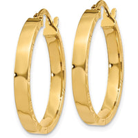 14K Yellow Gold Medium Diamond Cut Edge Hoop Earrings - 3mm Width by 0