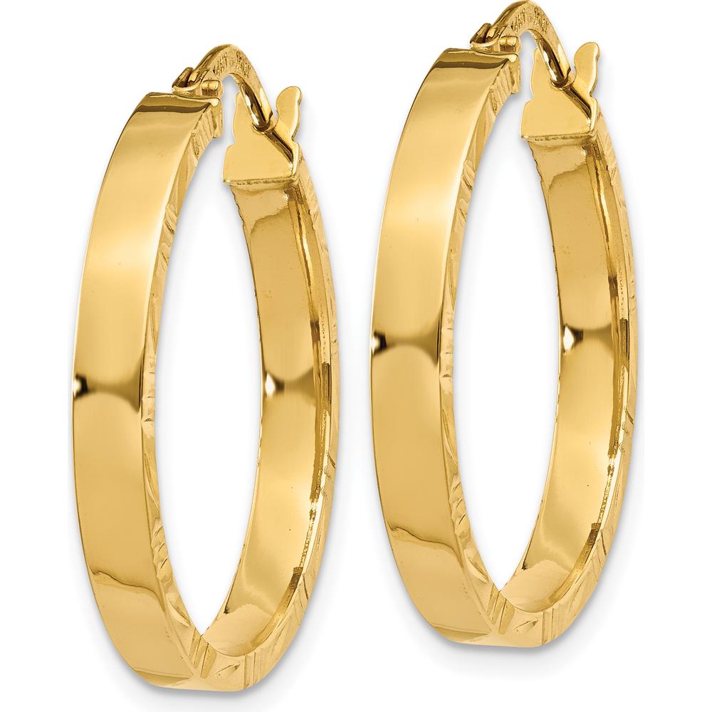 14K Yellow Gold Medium Diamond Cut Edge Hoop Earrings - 3mm Width by 0