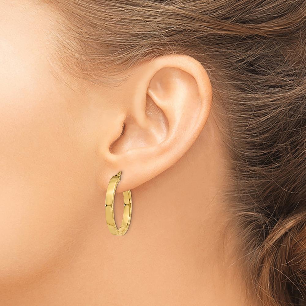 14K Yellow Gold Medium Diamond Cut Edge Hoop Earrings - 3mm Width by 0