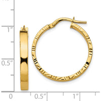 14K Yellow Gold Medium Diamond Cut Edge Hoop Earrings - 3mm Width by 0