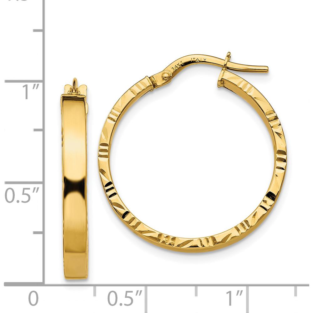 14K Yellow Gold Medium Diamond Cut Edge Hoop Earrings - 3mm Width by 0