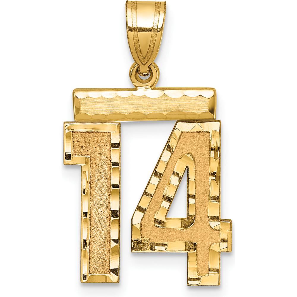 14K Yellow Gold Medium Diamond-Cut Number 14 Pendant Charm by Oro Pregiato