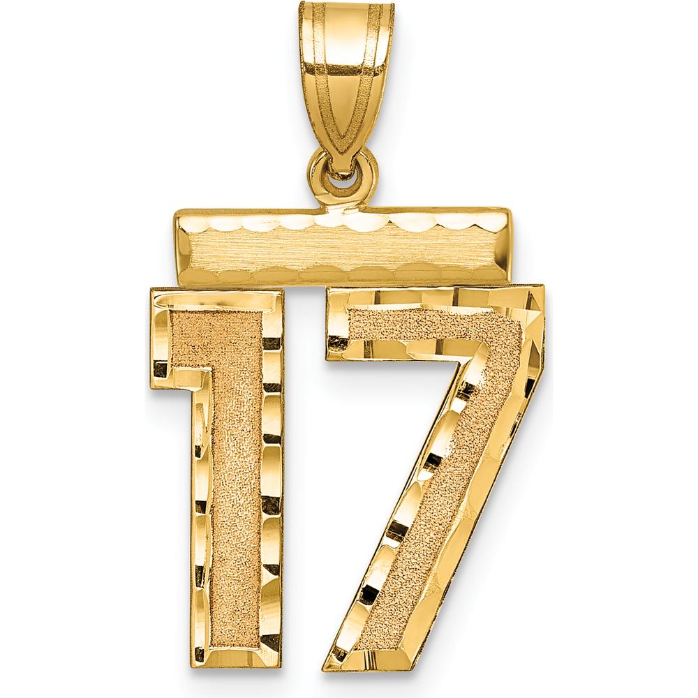 14K Yellow Gold Medium Diamond-Cut Number 17 Pendant Charm by Oro Pregiato