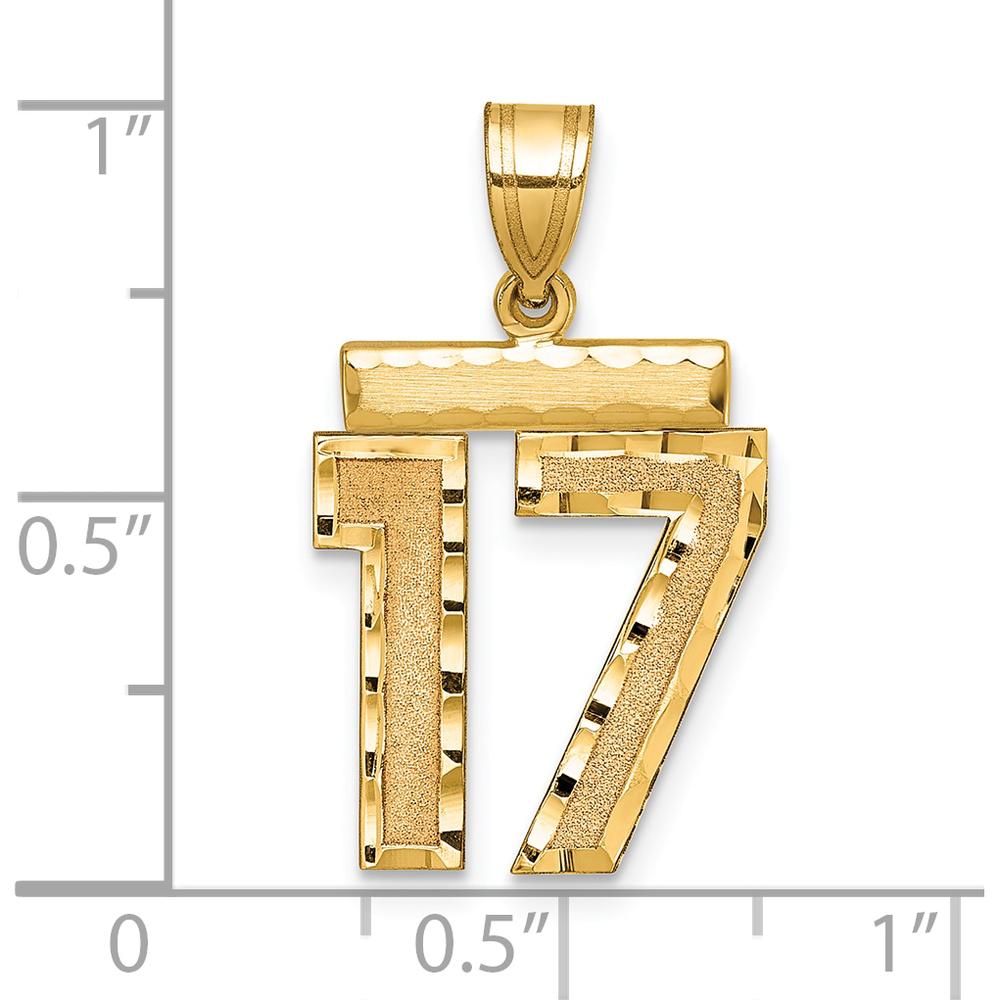 14K Yellow Gold Medium Diamond-Cut Number 17 Pendant Charm by Oro Pregiato