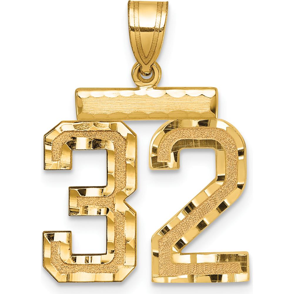 14K Yellow Gold Medium Diamond-Cut Number 32 Pendant by Oro Pregiato