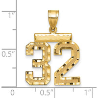 14K Yellow Gold Medium Diamond-Cut Number 32 Pendant by Oro Pregiato