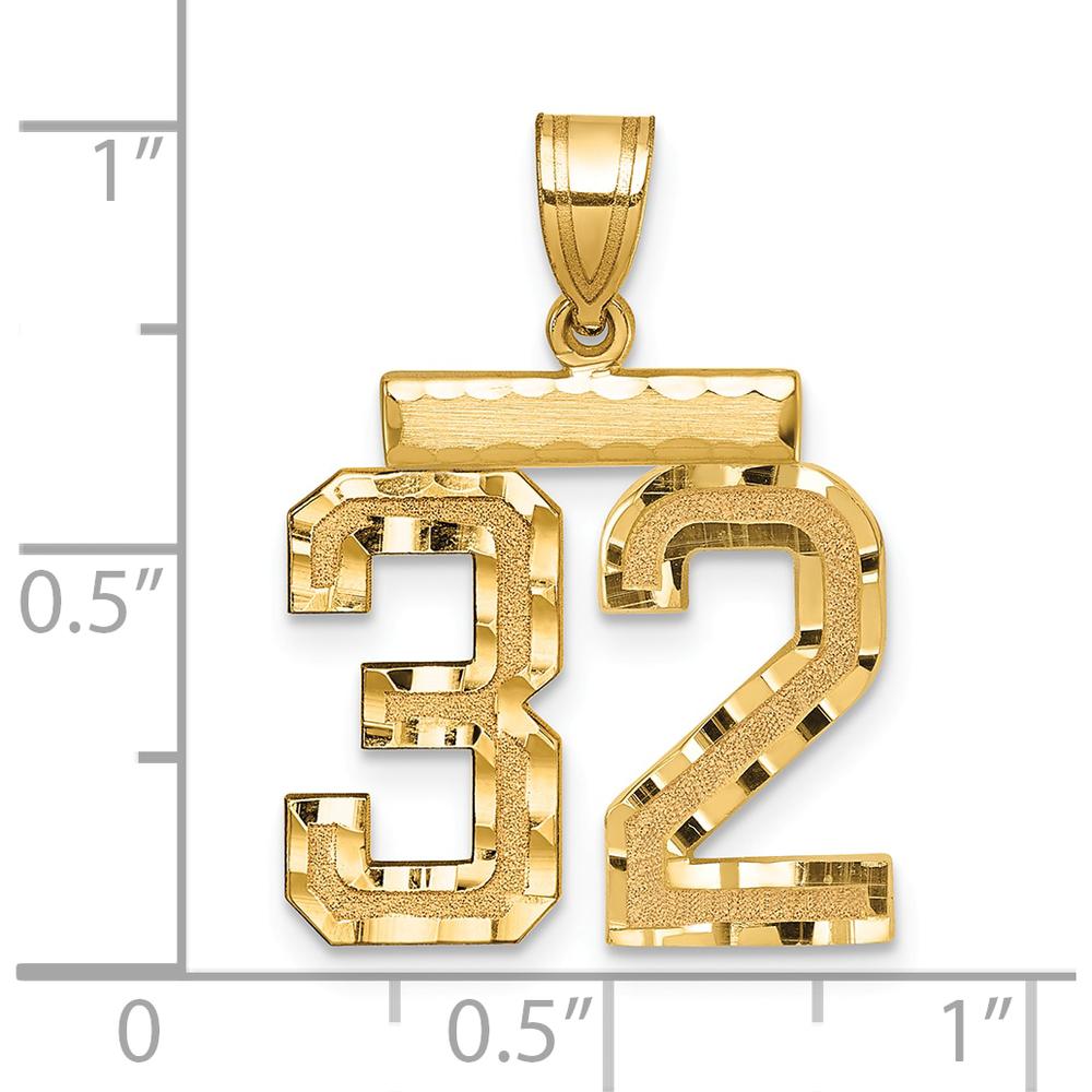 14K Yellow Gold Medium Diamond-Cut Number 32 Pendant by Oro Pregiato