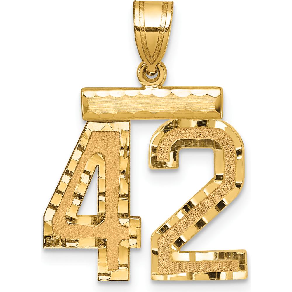 14K Yellow Gold Medium Diamond-Cut Number 42 Pendant Charm by Oro Pregiato