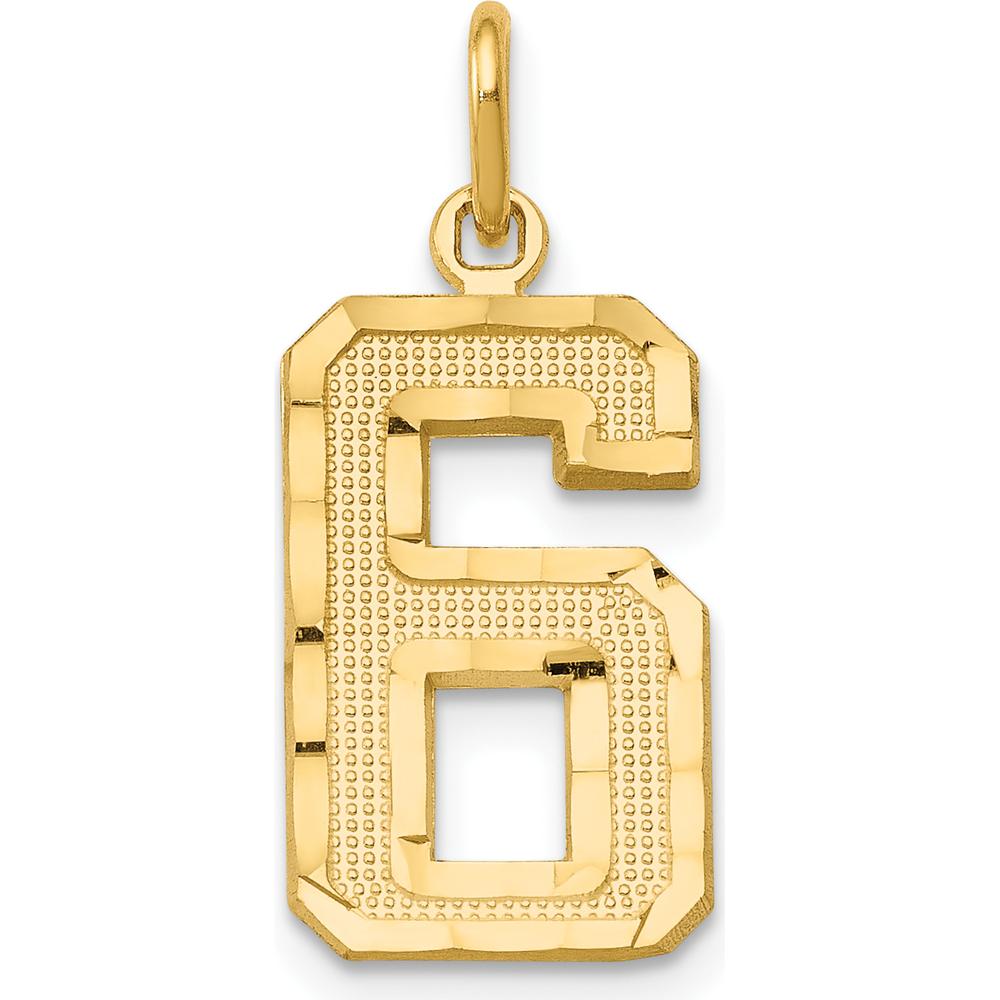 14K Yellow Gold Medium Diamond-Cut Number 6 Charm - Polished Finish by Oro Pregiato
