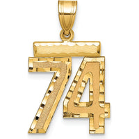 14K Yellow Gold Medium Diamond-Cut Number 74 Pendant by Oro Pregiato