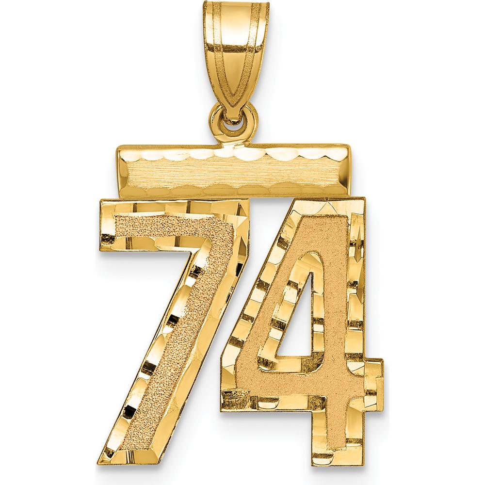14K Yellow Gold Medium Diamond-Cut Number 74 Pendant by Oro Pregiato