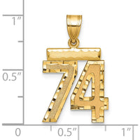 14K Yellow Gold Medium Diamond-Cut Number 74 Pendant by Oro Pregiato