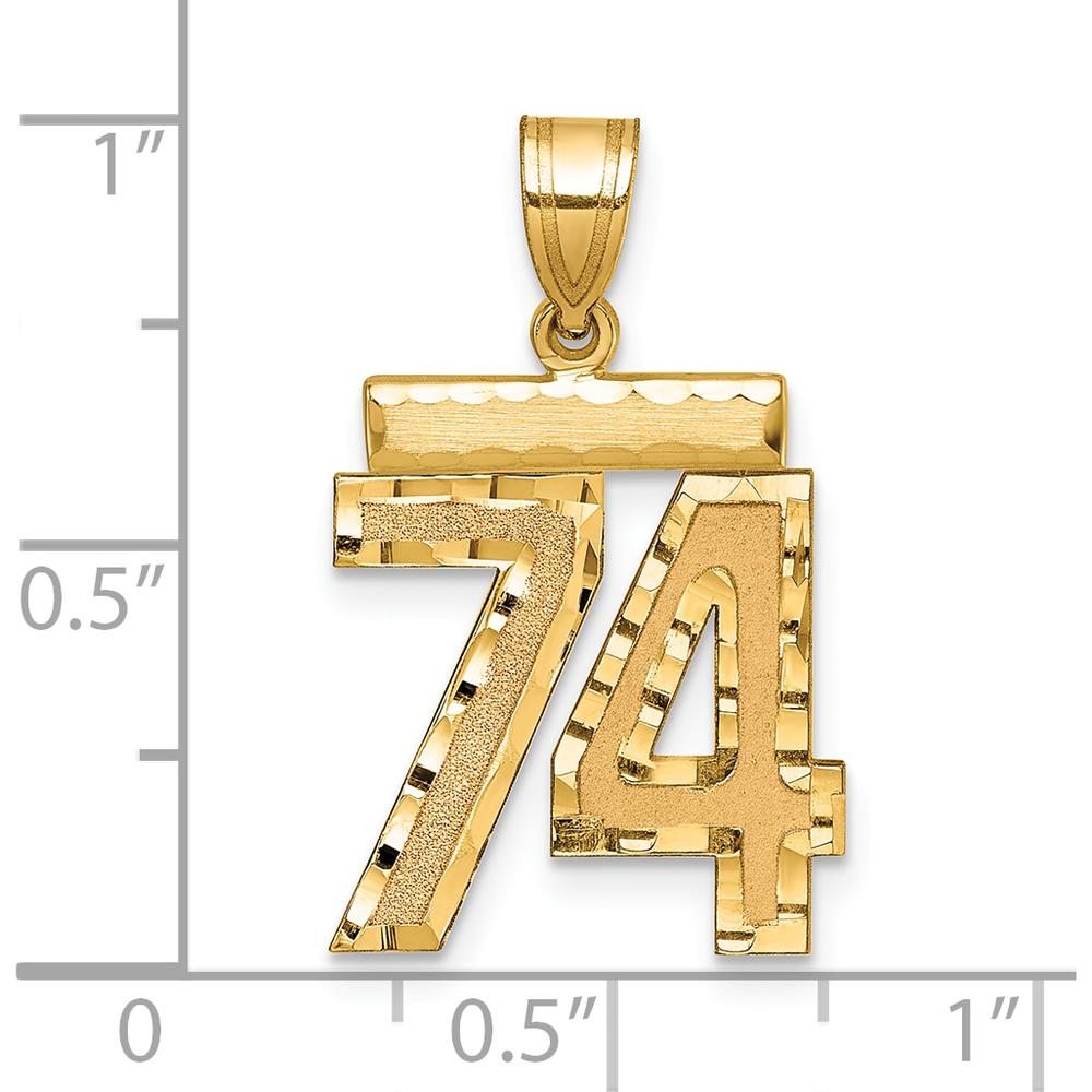 14K Yellow Gold Medium Diamond-Cut Number 74 Pendant by Oro Pregiato