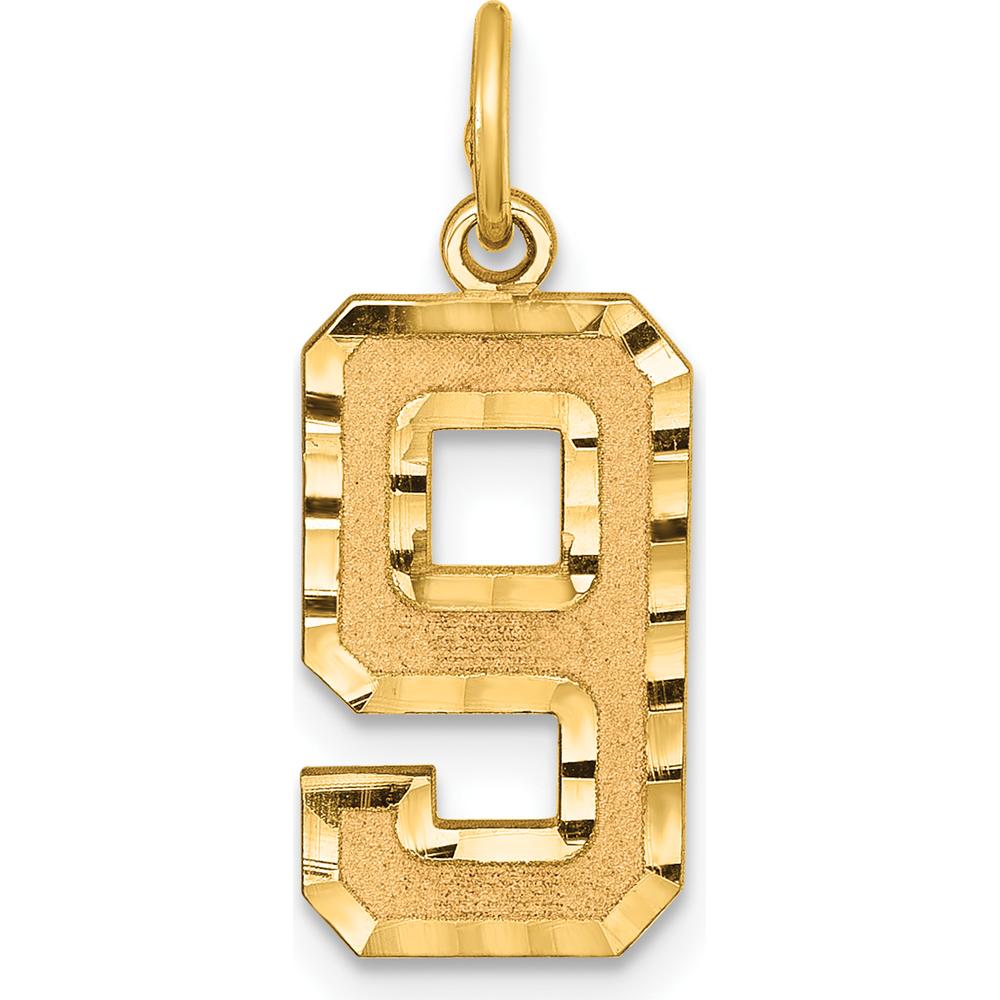 14K Yellow Gold Medium Diamond-Cut Number 9 Pendant Charm by Oro Pregiato