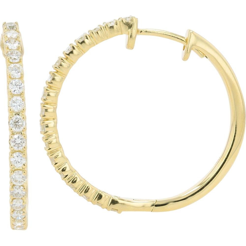 14K Yellow Gold Medium Hoop Earrings with 0.50 Carat Total Diamond Weight