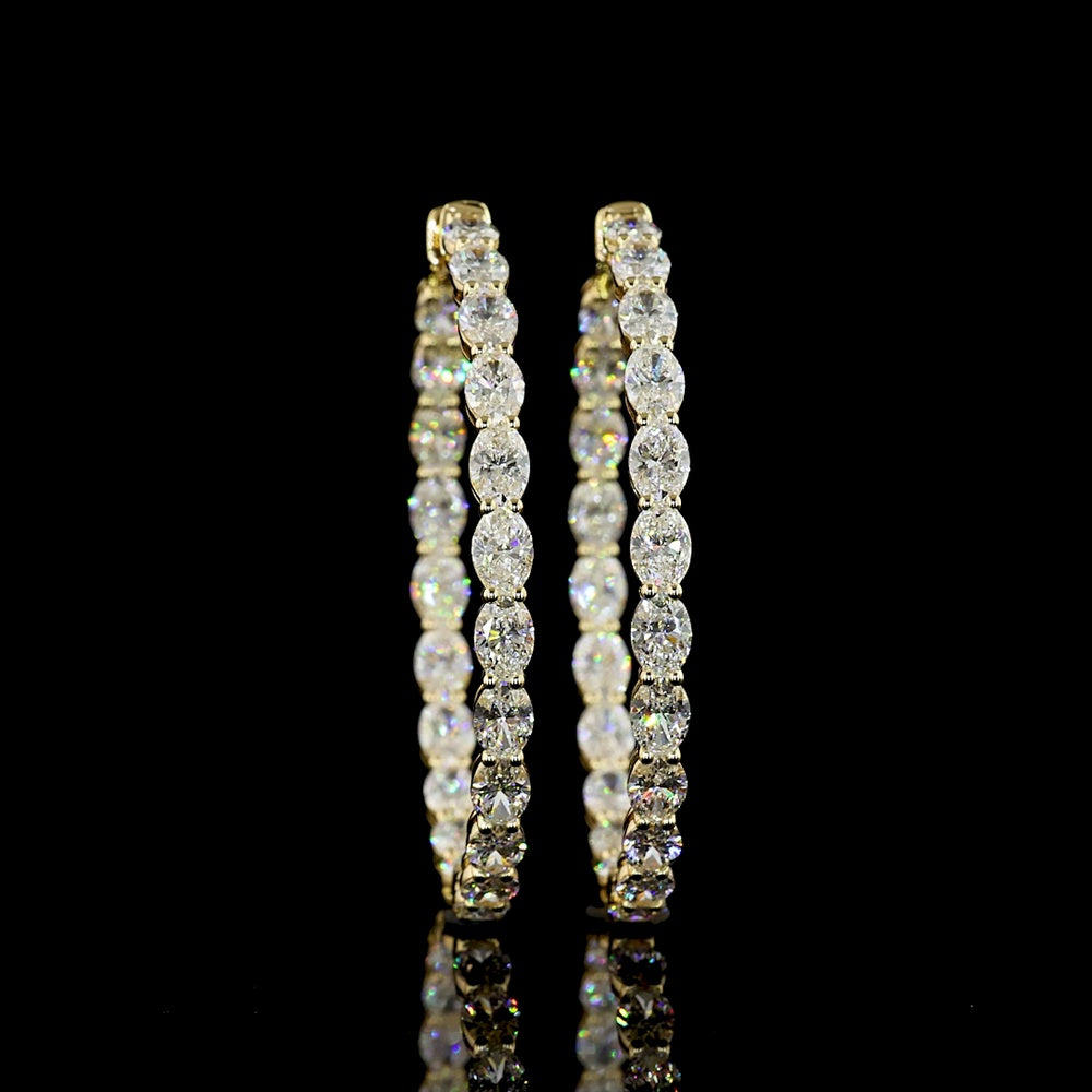 14K Yellow Gold Medium Hoop Earrings with 44 Prong-Set Oval Cut Lab Diamonds - 7.84 Carats Total Diamond Weight - Covaloro Fine Jewelry