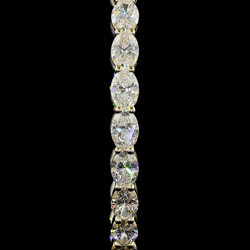 14K Yellow Gold Medium Hoop Earrings with 44 Prong-Set Oval Cut Lab Diamonds - 7.84 Carats Total Diamond Weight - Covaloro Fine Jewelry