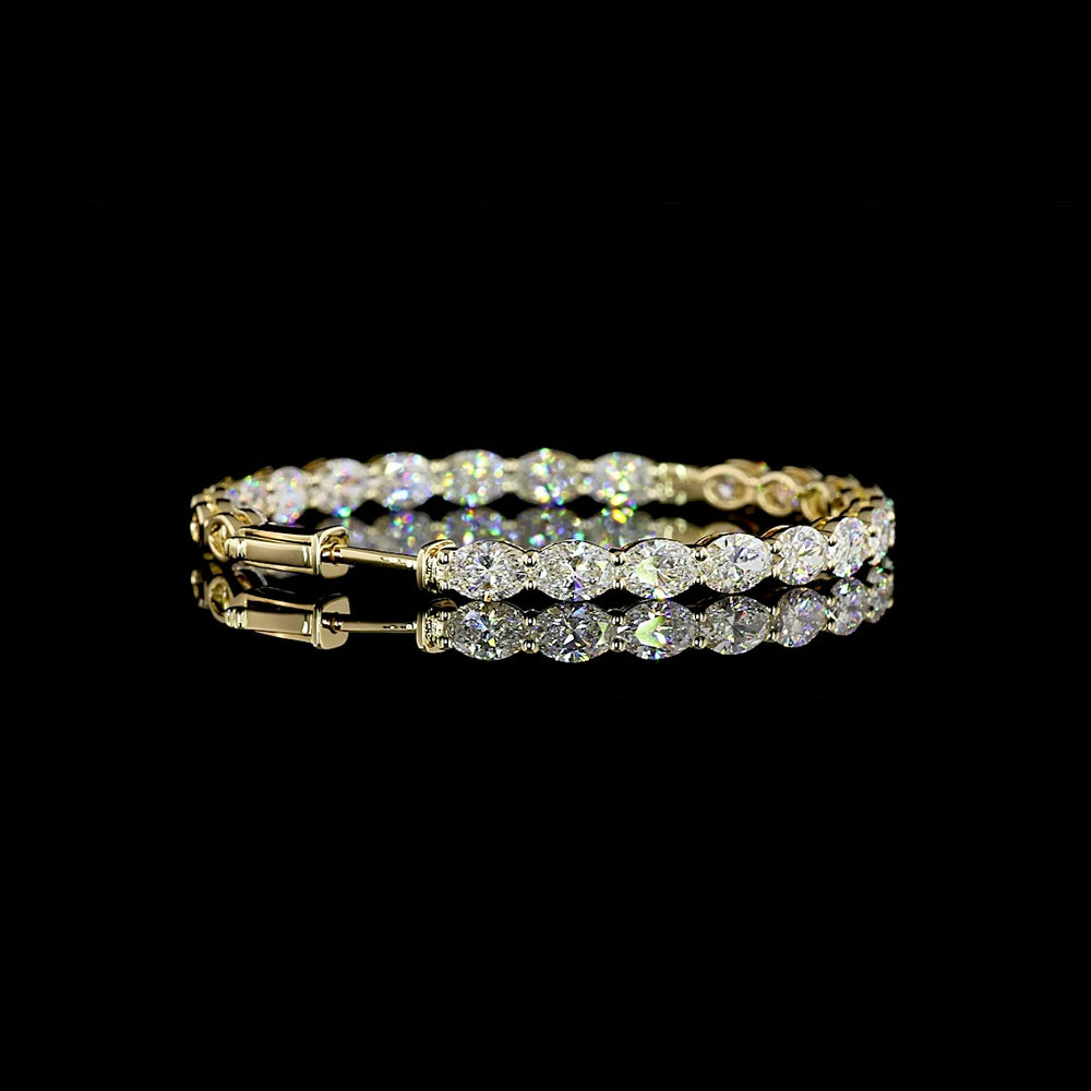 14K Yellow Gold Medium Hoop Earrings with 44 Prong-Set Oval Cut Lab Diamonds - 7.84 Carats Total Diamond Weight - Covaloro Fine Jewelry