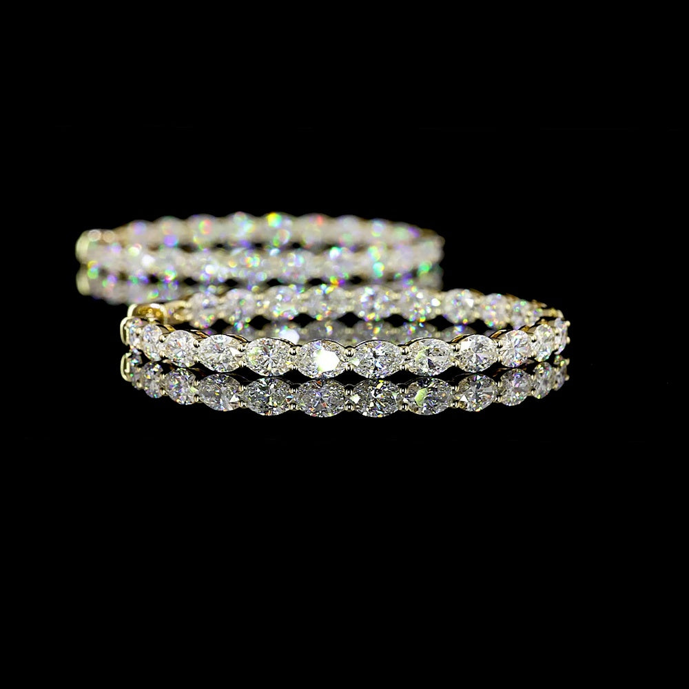 14K Yellow Gold Medium Hoop Earrings with 44 Prong-Set Oval Cut Lab Diamonds - 7.84 Carats Total Diamond Weight - Covaloro Fine Jewelry