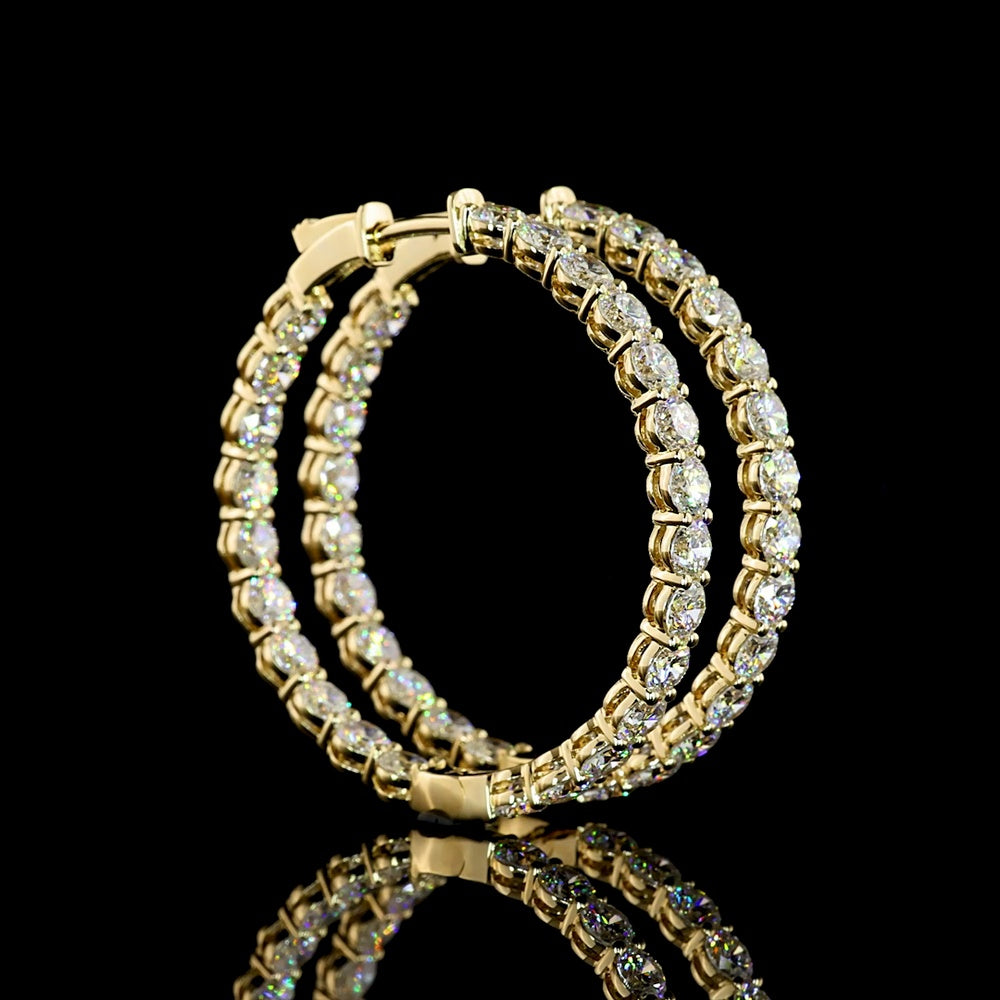 14K Yellow Gold Medium Hoop Earrings with 48 Prong-Set Round Lab-Grown Diamonds - 6.96 Carat Total Diamond Weight - Covaloro Fine Jewelry