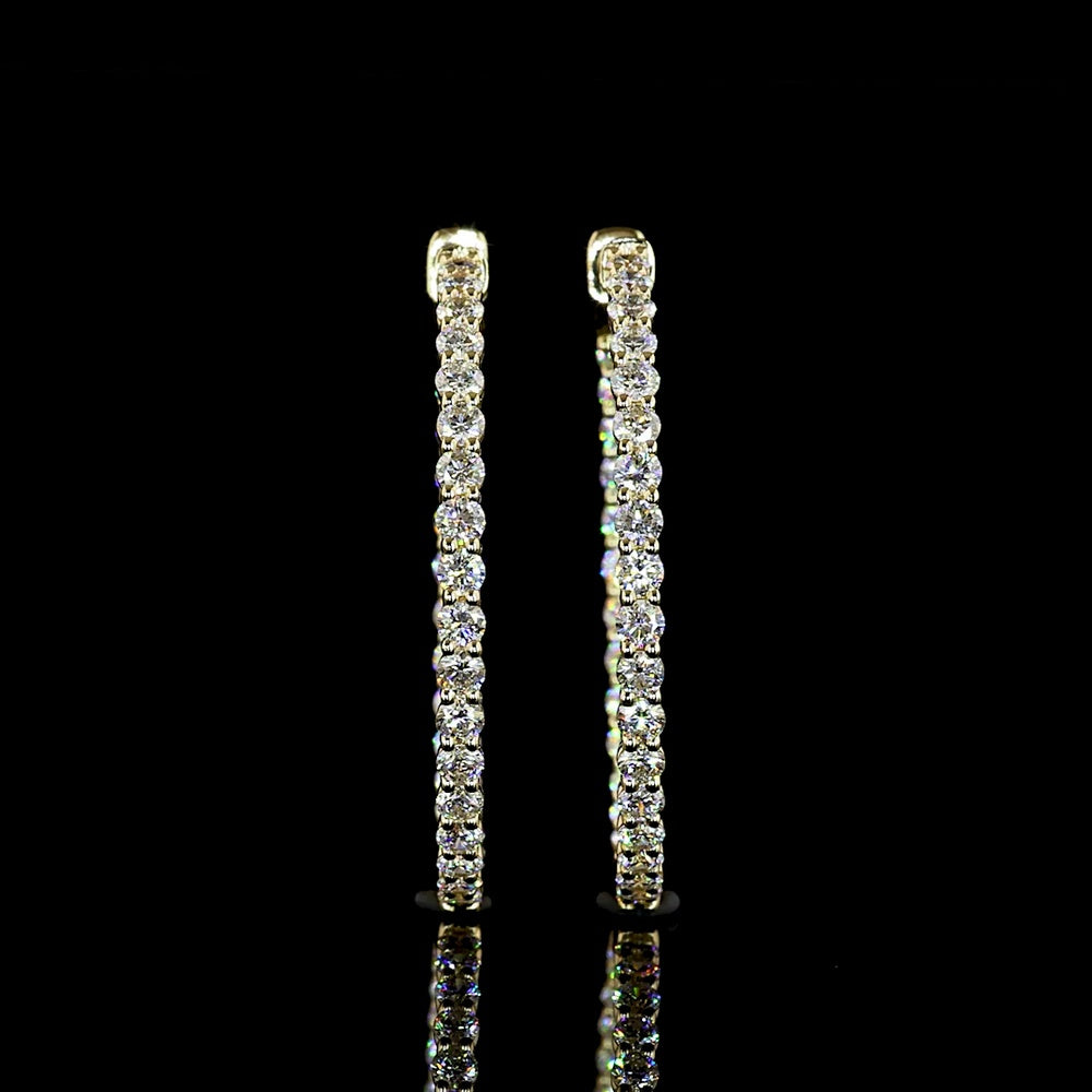 14K Yellow Gold Medium Hoop Earrings with 66 Prong-Set Round Lab Diamonds - 2.15 Carat Total Diamond Weight - Covaloro Fine Jewelry