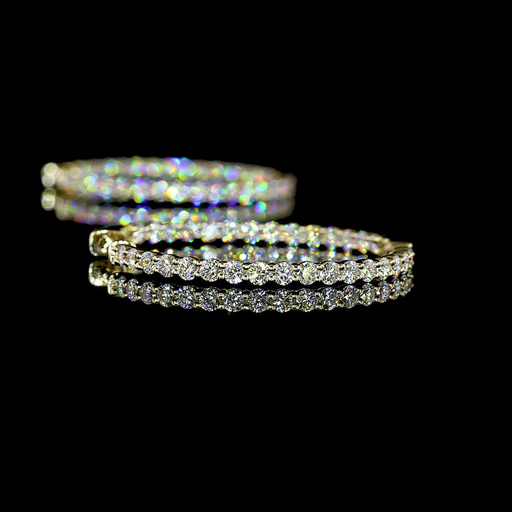 14K Yellow Gold Medium Hoop Earrings with 66 Prong-Set Round Lab Diamonds - 2.15 Carat Total Diamond Weight - Covaloro Fine Jewelry