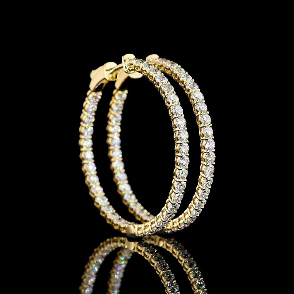 14K Yellow Gold Medium Hoop Earrings with 70 Prong-Set Round Lab Diamonds - 2.78 Carat Total Diamond Weight - Covaloro Fine Jewelry
