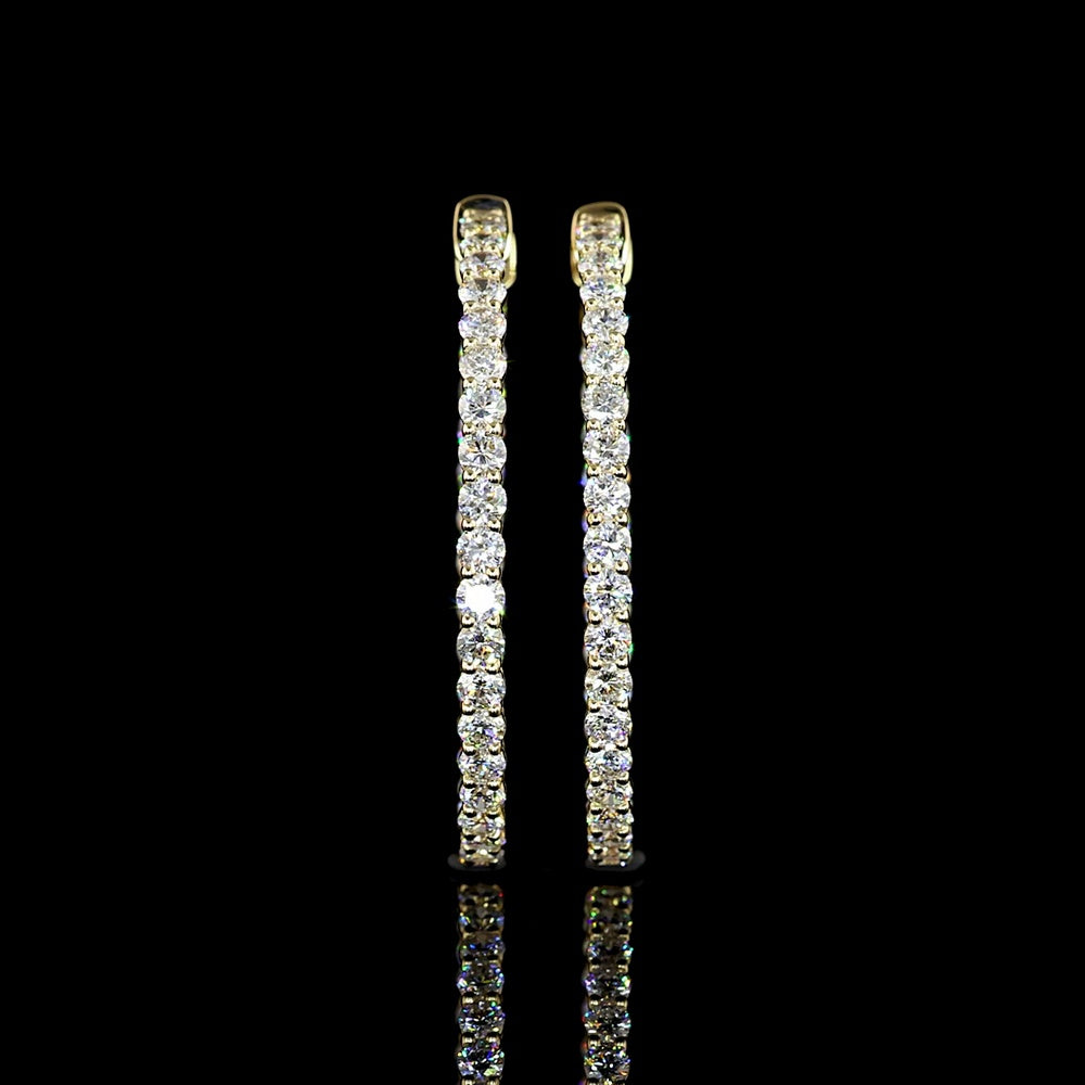 14K Yellow Gold Medium Hoop Earrings with 70 Prong-Set Round Lab Diamonds - 2.78 Carat Total Diamond Weight - Covaloro Fine Jewelry
