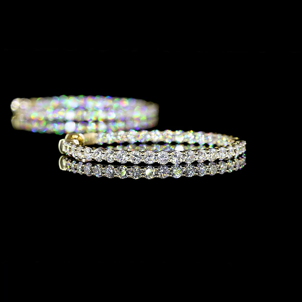 14K Yellow Gold Medium Hoop Earrings with 70 Prong-Set Round Lab Diamonds - 2.78 Carat Total Diamond Weight - Covaloro Fine Jewelry