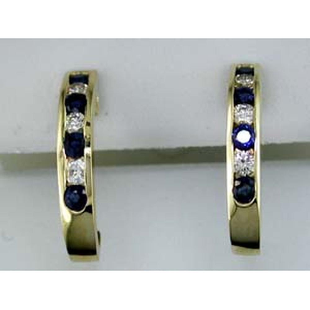 14K Yellow Gold Medium Hoop Earrings with Alternating Round Sapphire and Diamond Channel Set - 0.60 Carat Total Sapphire Weight, 0.50 Carat Total Diamond Weight - Royal Jewelry