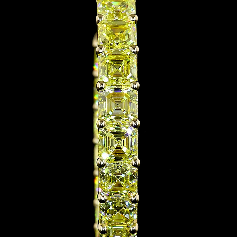 14K Yellow Gold Medium Hoop Earrings with Asscher Cut Fancy Vivid Yellow Lab Diamonds - 10.76 Carats Total Diamond Weight - Covaloro Fine Jewelry