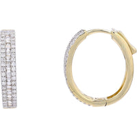 14K Yellow Gold Medium Hoop Earrings with Baguette and Round Cut Diamonds - 0.60 Carat Total Diamond Weight