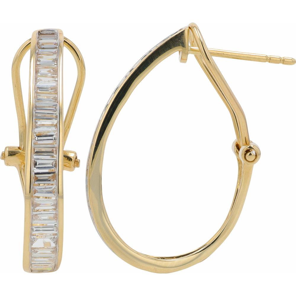14K Yellow Gold Medium Hoop Earrings with Baguette Lab-Grown Diamonds - 1.00 Carats Total Diamond Weight